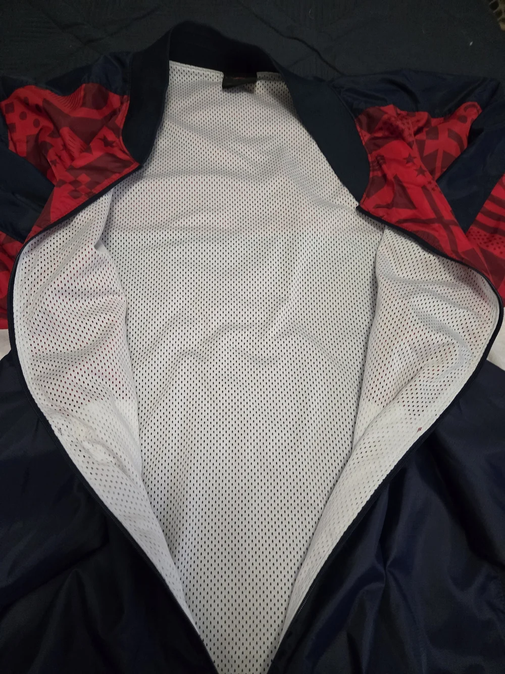 Jordan Flight Red & Navy Flag-Pattern Bomber Jacket with White Accents #471